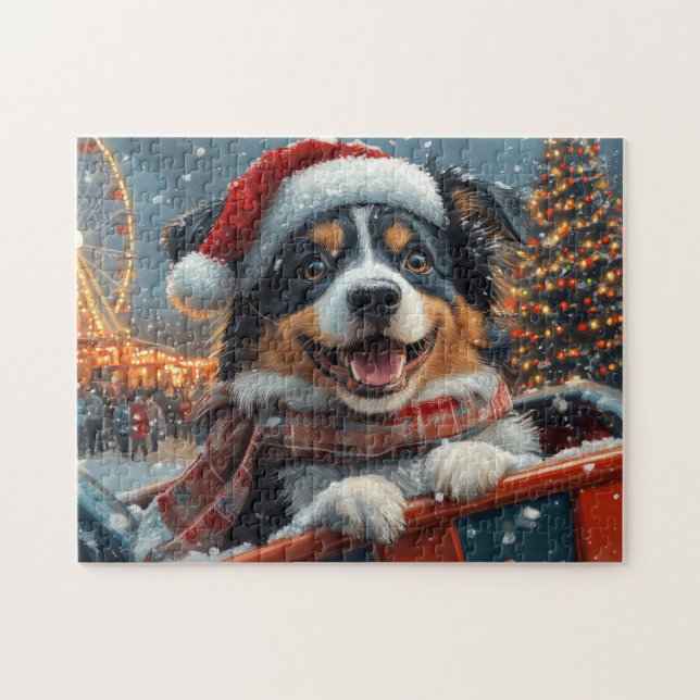 Australian Shepherd Dog Roller Coaster Christmas Jigsaw Puzzle (Horizontal)