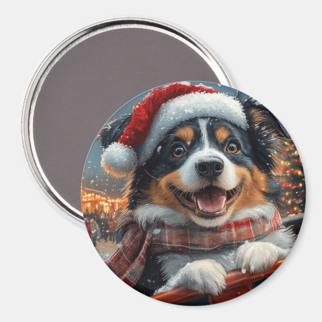 Australian Shepherd Dog Roller Coaster Christmas Magnet (Front/Back)