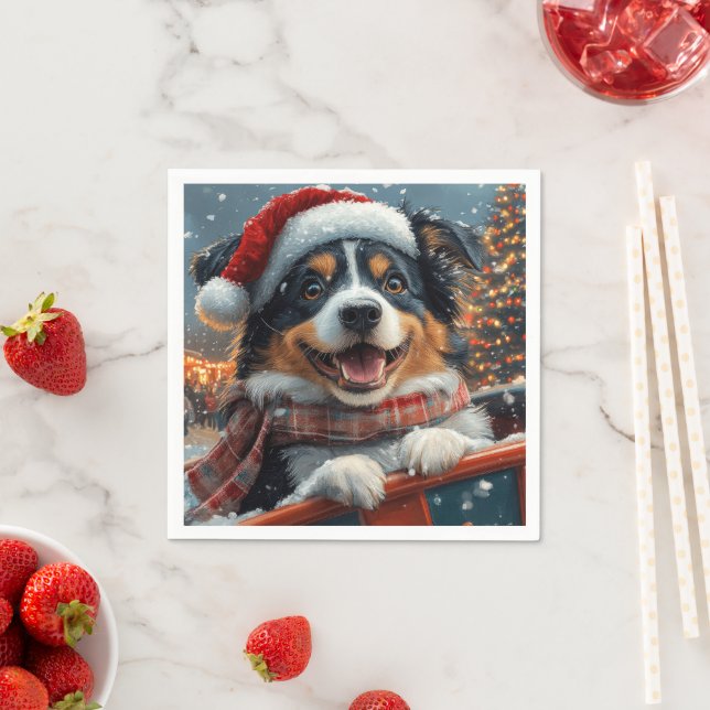 Australian Shepherd Dog Roller Coaster Christmas Napkins (Insitu)