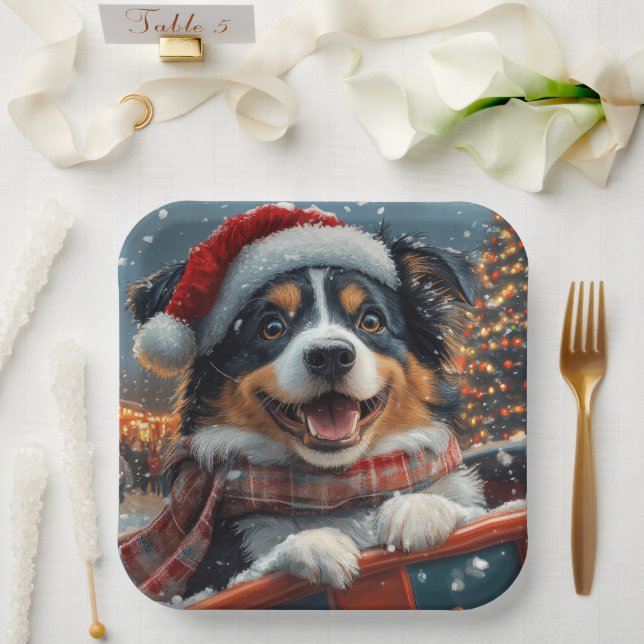 Australian Shepherd Dog Roller Coaster Christmas Paper Plates (Wedding)