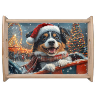Australian Shepherd Dog Roller Coaster Christmas Serving Tray