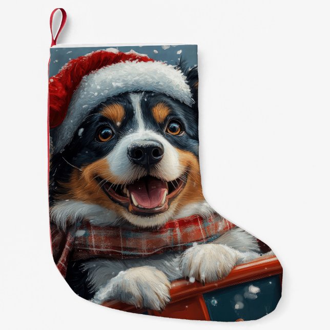 Australian Shepherd Dog Roller Coaster Christmas Small Christmas Stocking (Front)