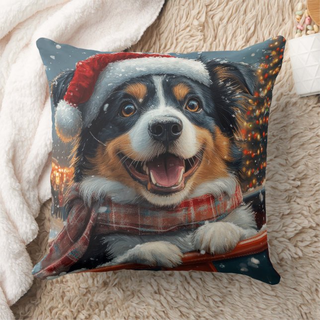 Australian Shepherd Dog Roller Coaster Christmas Throw Pillow (Blanket)