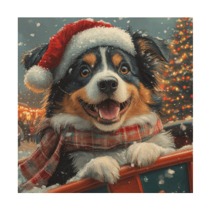 Australian Shepherd Dog Roller Coaster Christmas Wood Wall Art