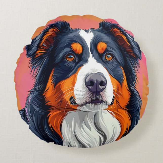 🐶 Australian Shepherd Dog Round Decor 🏡 Pillow (Front)