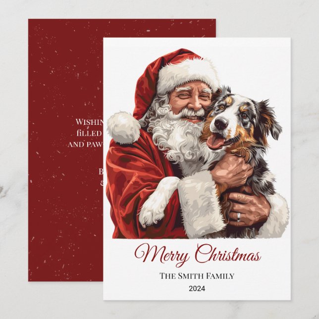 Australian Shepherd Dog Santa Claus Christmas Holiday Card (Front/Back)