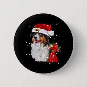 Australian Shepherd Dog Santa Hat Christmas Button