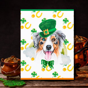 Australian Shepherd Dog Shamrock St. Patricks Day Holiday Postcard