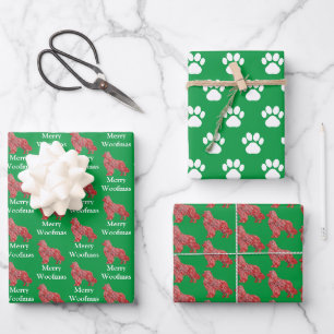 Australian Shepherd Dog Silhouette Green Woofmas Wrapping Paper Sheets