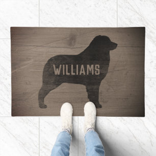 Australian Shepherd Dog Silhouette Rustic Custom Doormat
