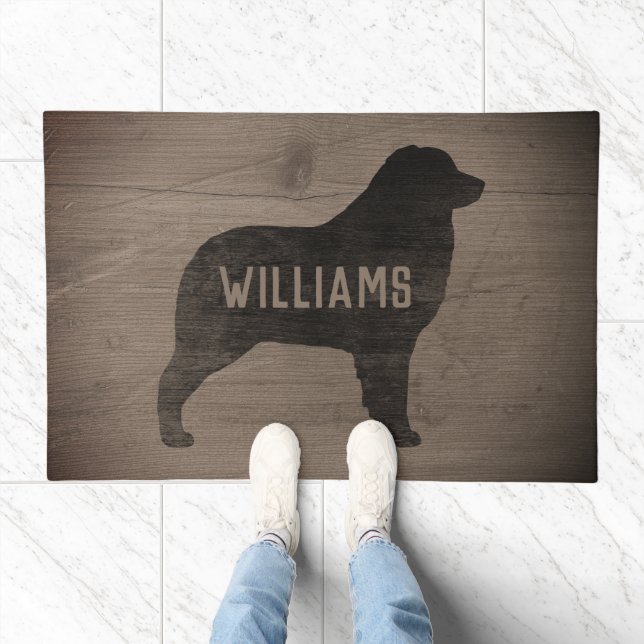 Australian Shepherd Dog Silhouette Rustic Custom Doormat (Indoor)