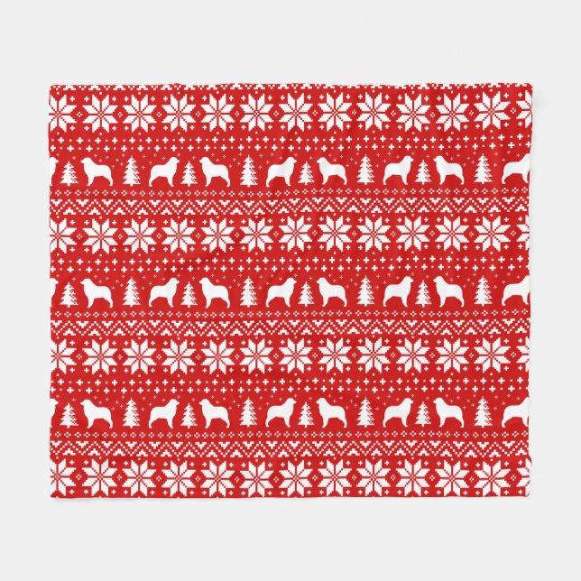 Australian Shepherd Dog Silhouettes Christmas Red Fleece Blanket (Front (Horizontal))