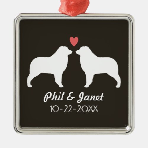 Australian Shepherd Dog Silhouettes Couple Custom Metal Ornament