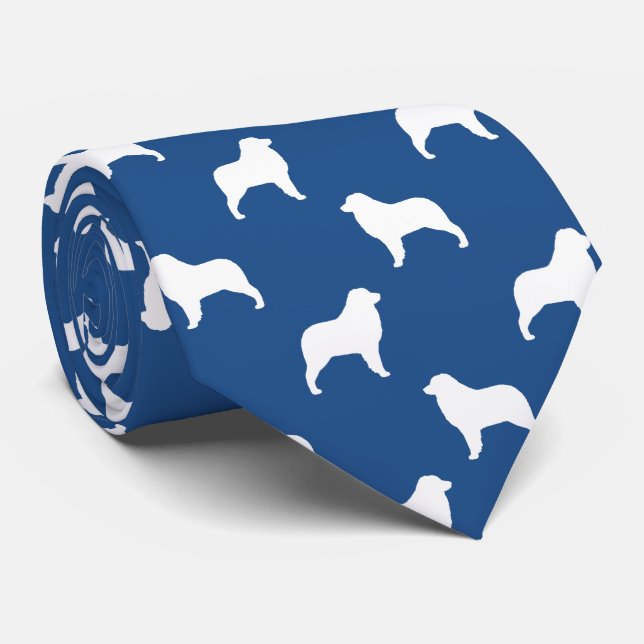 Australian Shepherd Dog Silhouettes Pattern Blue Neck Tie (Rolled)