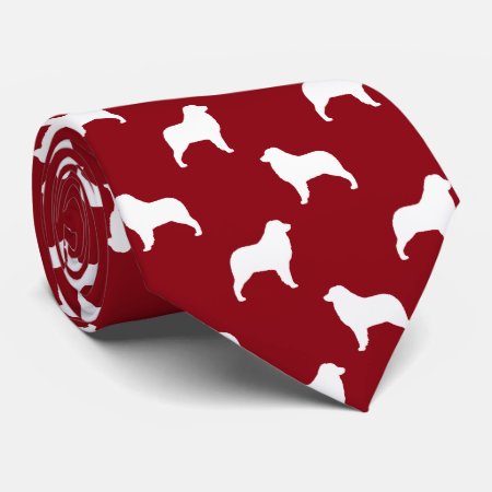Australian Shepherd Dog Silhouettes Pattern Red Neck Tie