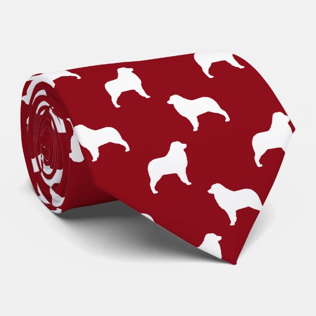 Australian Shepherd Dog Silhouettes Pattern Red Neck Tie (Rolled)