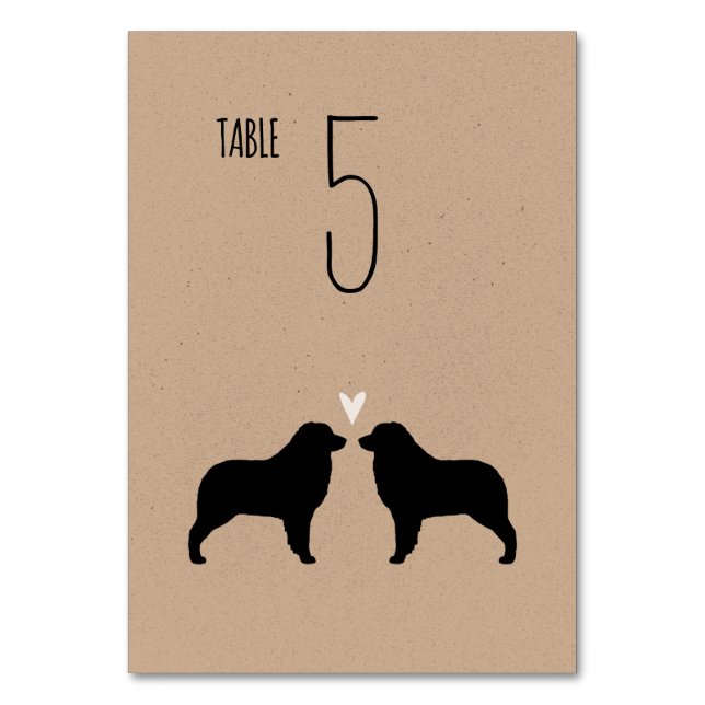 Australian Shepherd Dog Silhouettes Wedding Table Number (Back)