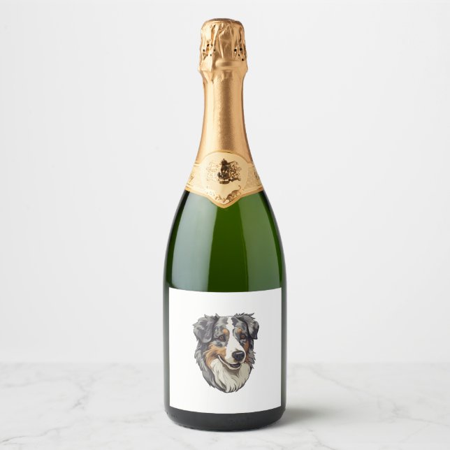Australian shepherd Dog   Sparkling Wine Label (Front)