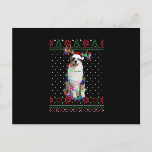 Australian Shepherd Dog Ugly Sweater Christmas Pup Postcard