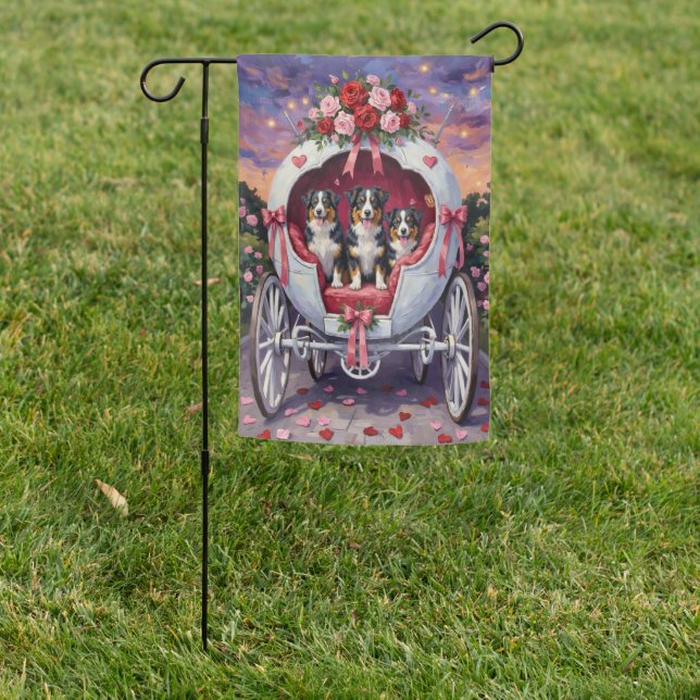 Australian Shepherd Dog Valentine's Day  Garden Flag (In SItu)