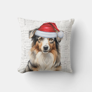 Australian Shepherd Dog Watercolor Christmas Throw Pillow