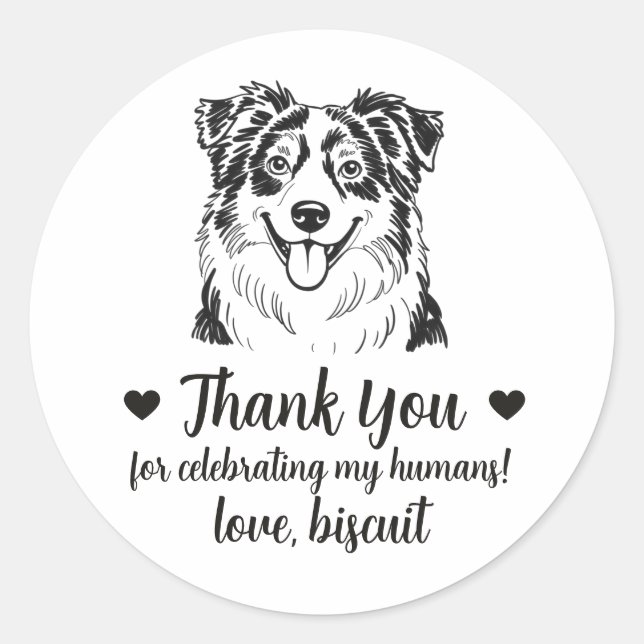 Australian Shepherd Dog Wedding Favor Stickers (Front)