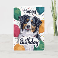 Australian Shepherd Dog with Balloons Birthday