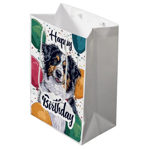 Australian Shepherd Dog with Balloons Birthday Medium Gift Bag