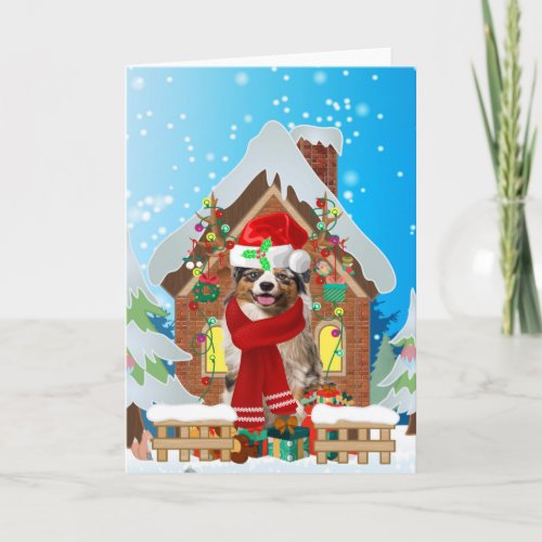 Australian Shepherd dog with Christmas gifts Card