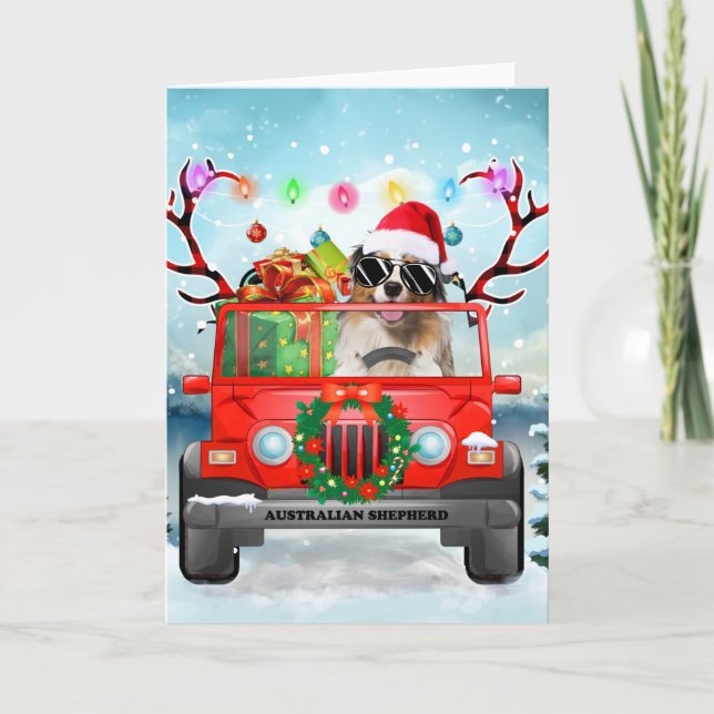 Australian Shepherd dog with Christmas gifts Card (Front)