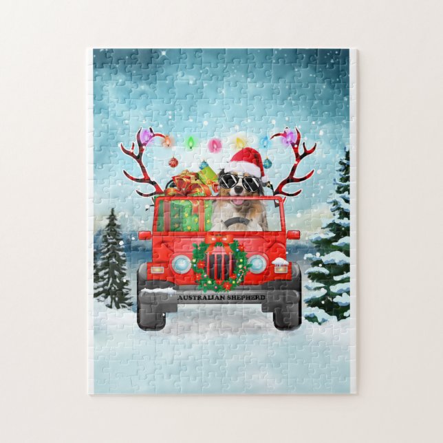 Australian Shepherd dog with Christmas gifts Jigsaw Puzzle (Vertical)