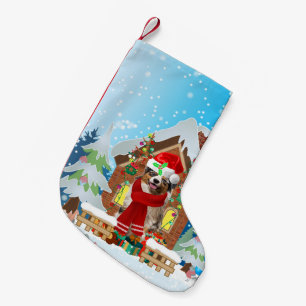 Australian Shepherd dog with Christmas gifts Small Christmas Stocking