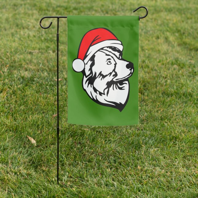 Australian Shepherd Dog with Christmas Santa Hat  Garden Flag (In SItu)