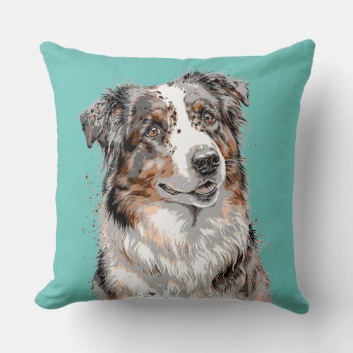 Australian Shepherd Dog Wood  Throw Pillow