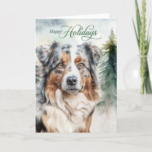 Australian Shepherd Dog Woodland Christmas Holiday Card
