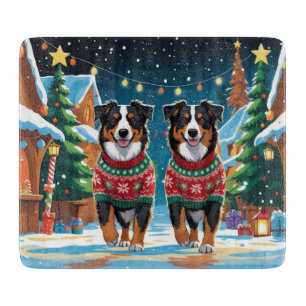 Australian Shepherd Dogs Christmas Snow Holiday Cutting Board