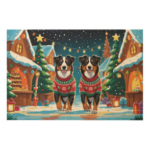 Australian Shepherd Dogs Christmas Snow Holiday Wood Wall Art