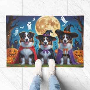 Australian Shepherd Dogs Pumpkin Halloween Funny Doormat