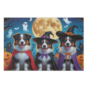 Australian Shepherd Dogs Pumpkin Halloween Funny Faux Canvas Print