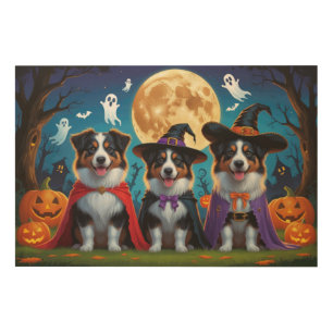 Australian Shepherd Dogs Pumpkin Halloween Funny Wood Wall Art