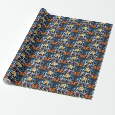 Australian Shepherd Dogs Pumpkin Halloween Funny Wrapping Paper
