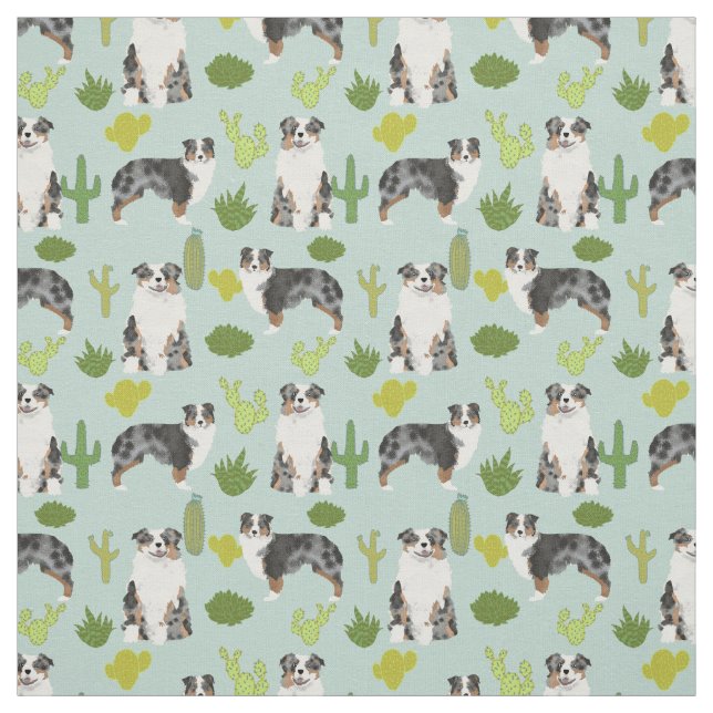 Australian Shepherd fabric cactus print (Swatch)