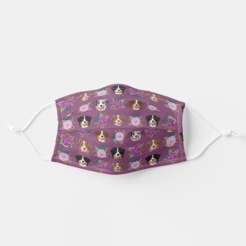 Australian Shepherd Faces Purple Florals Adult Cloth Face Mask