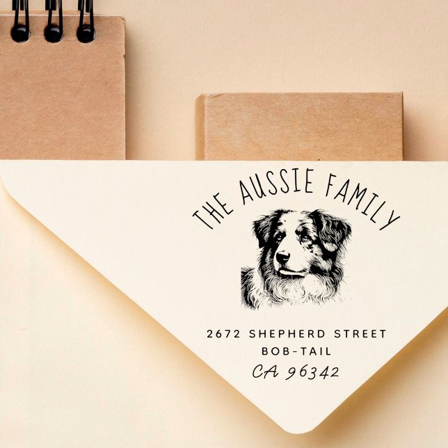 Australian Shepherd Family Name Return Address Rubber Stamp (Creator Uploaded)