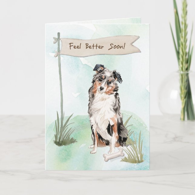 Australian Shepherd Feel Better Surgery with Dog Card (Front)