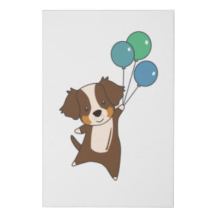 Australian Shepherd Flies With Balloons Cute Faux Canvas Print