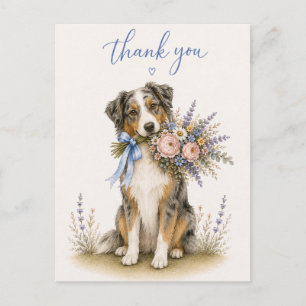 Australian Shepherd Flower Bouquet Thank You Postcard