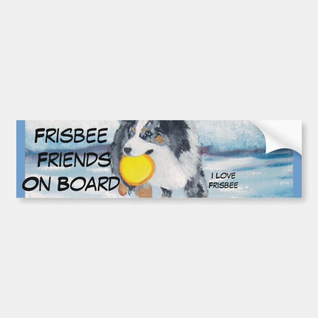 Australian Shepherd Frisbee Dog "Yippee" Painting Bumper Sticker (Front)