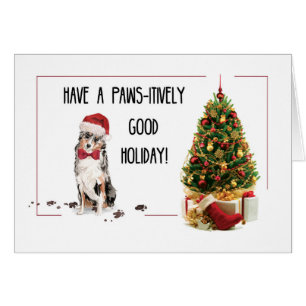 Australian Shepherd Funny Christmas Dog with Tree Cards
