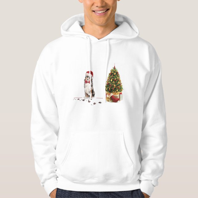 Australian Shepherd Funny Christmas Dog with Tree Hoodie (Front)
